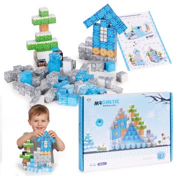 Multistore Magnetic Building Blocks for Kids, 124 Pieces, Winter Theme