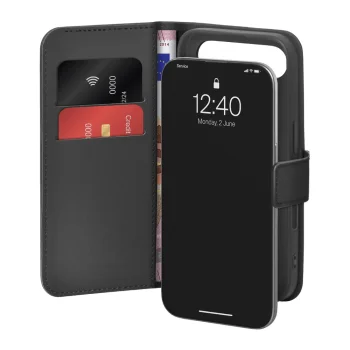 Puro atverčiamas dėklas „iPhone 17 Air“ telefonui, juodas