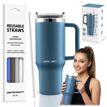 Berdsen vakuuminis termopuodelis su šiaudeliu, 1180 ml, tamsiai mėlynas