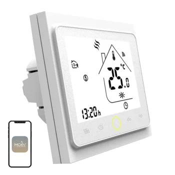 Išmanusis Wi-Fi termostatas Moes BHT-002 su LCD ekranu, baltas