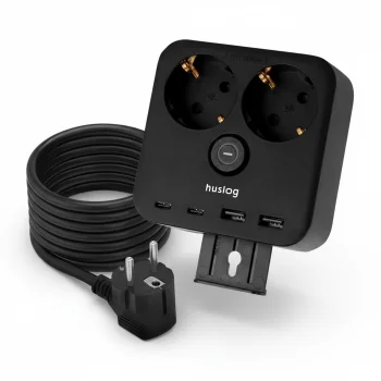 Huslog HUS1055 ilgintuvas su telefono laikikliu, 2x AC, 4x USB, 1.4m, juodas