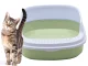 Open Cat Litter Box with Rim and Scoop, 48x38x19 cm, Green