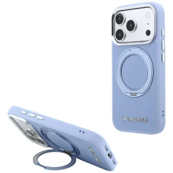 Karl Lagerfeld dėklas iPhone 18 Pro Max / 17 Pro Max MagSafe Ring Stand 360, šviesiai mėlynas