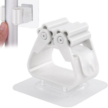 Self-Adhesive Broom and Mop Holder, White