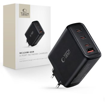 Tech-Protect NC120W-GAN 120W 4 prievadų įkroviklis juodas
