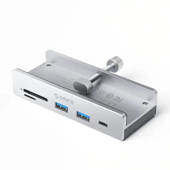 Orico MH5PC prie stalo tvirtinamas USB-C šakotuvas su SD/TF skaitytuvu, sidabrinis