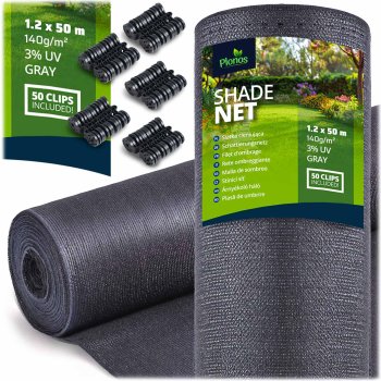 Plonos 454110 šešėliavimo tinklas 1.2x50m 140g/m² su 50 spaustukų, pilkas