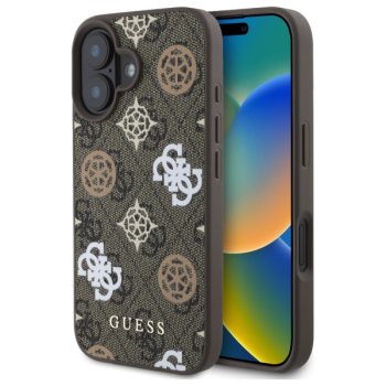 Guess 4G Printed Stripes MagSafe dėklas, skirtas iPhone 16, rudas