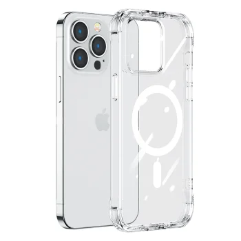 Dėklas iPhone 14 Plus Joyroom Magnetic Defender su stovu, skaidrus (MagSafe)