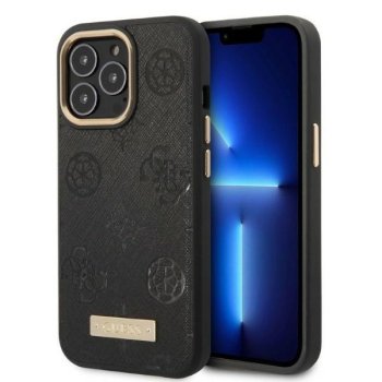Guess Peony Logo Plate MagSafe Case for iPhone 13 / 13 Pro, Black