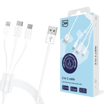 3mk 3in1 Cable USB-A to micro USB / Lightning / USB-C 1.2m 15W - White