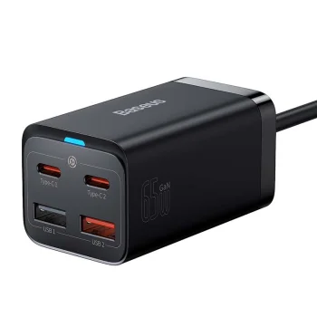 Baseus GaN3 Pro 65W tinklo įkroviklis, 2x USB + 2x Type-C, juodas