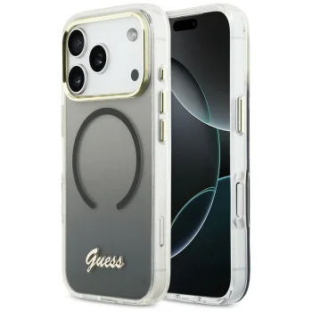 Guess IML Gradient Script Metal MagSafe dėklas iPhone 17 Pro Max, Juodas