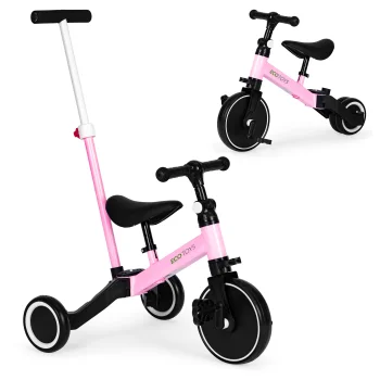 ECOTOYS 2-in-1 triratukas ir balansinis dviratukas su rankena, rožinis