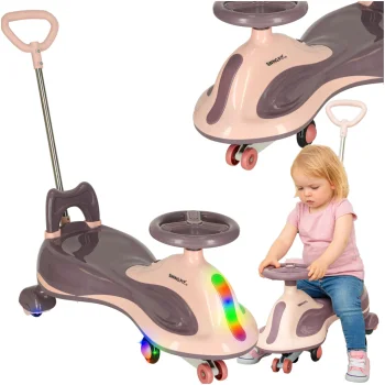 Vaikiškas gravitacinis paspirtukas Swing FIX S2 su rankena ir LED ratais, violetinis