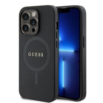 Guess Saffiano MagSafe dėklas, skirtas iPhone 15 Pro Max, juodas
