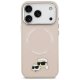 Karl Lagerfeld dėklas iPhone 17 Pro telefonui MagSafe Karl & Choupette Pins, smėlio spalvos