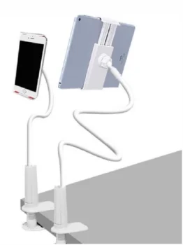 Lankstus stalinio telefono laikiklio stovas su gnybtu, baltas