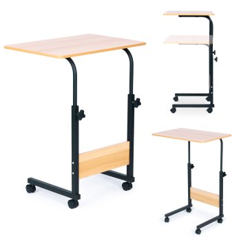 Mobile laptop table with adjustable height and wheels, ModernHome, brown