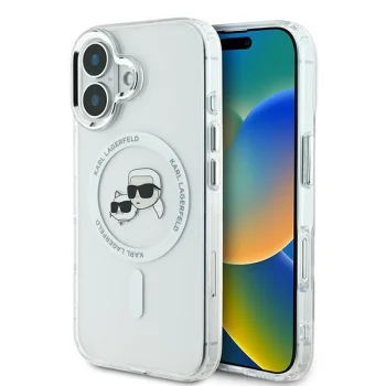 Karl Lagerfeld IML Metal Karl&Choupette Head MagSafe Case for iPhone 16 Plus, White