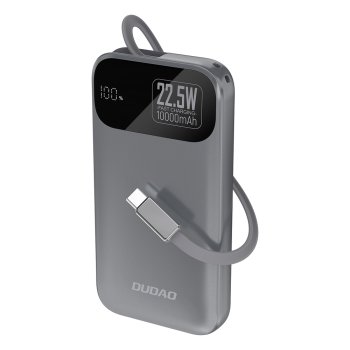 Dudao K31 10000 mAh 22.5W PD Power Bank with Built-in Cable, Grey