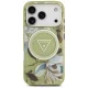 Guess IML Glitter Flowers Triangle MagSafe dėklas iPhone 17 Pro / 18 Pro, žalias