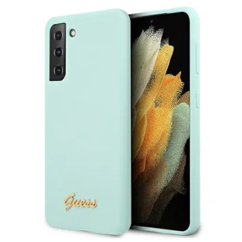 Guess Samsung Galaxy S21+ dėklas Silicone Script, mėlynas