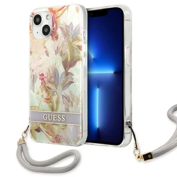 Guess Flower Strap dėklas skirtas iPhone 13 mini, violetinis