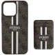 Guess iPhone 16 Pro Max dėklas 4G Stripes su MagSafe pinigine, rudas