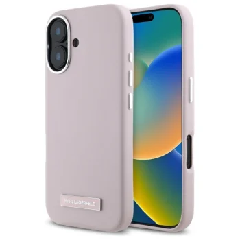 Karl Lagerfeld dėklas iPhone 16 telefonui FW Metal Plate MagSafe, rožinis