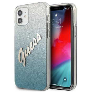 Guess iPhone 12 mini Case Glitter Gradient Script, Blue