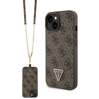 Guess Crossbody 4G Metal Logo dėklas su dirželiu iPhone 15, rudas