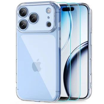 Tech-Protect FlexAir dėklas ir 2 vnt. Glass Fit+ apsauginis stiklas skirti iPhone 18 Pro / 17 Pro, skaidrus
