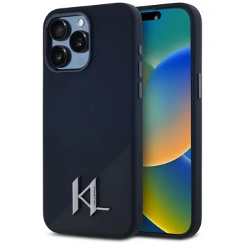 Karl Lagerfeld dėklas iPhone 15 Pro Max, Silicone Shadow Metal Initial MagSafe, juodas