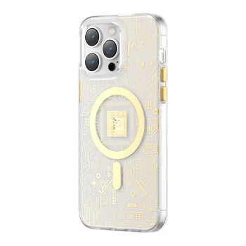 Kingxbar PQY Geek Series magnetinis dėklas iPhone 14 Plus su MagSafe, aukso