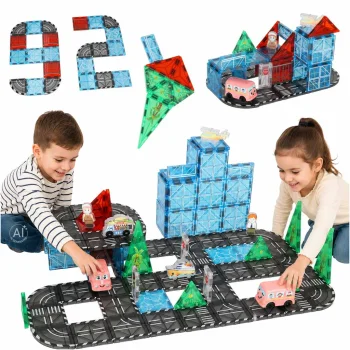 3D Magnetic Building Blocks City and Cars Set (91 Pieces)