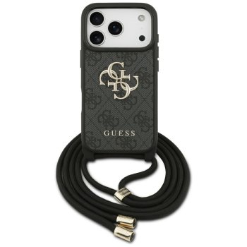Guess 4G Big Logo dėklas su virvele iPhone 17 Pro, juodas