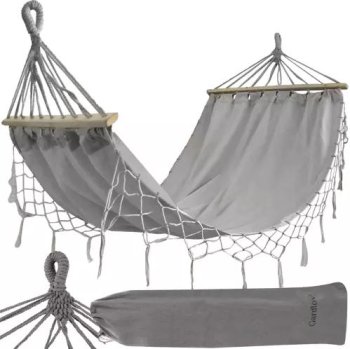 Gardlov Garden Hammock with Wooden Spreader Bars, 200x100 cm, Grey