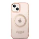 Guess GUHMP14MHTCMP Gold Outline Translucent MagSafe dėklas iPhone 14 Plus (Rausvas)