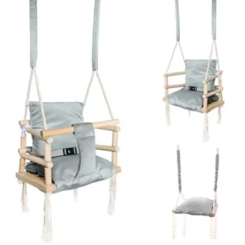 Kruzzel Wooden Baby Swing with Fabric Seat, Grey