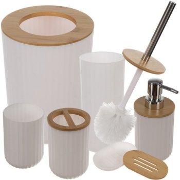 Ruhhy 6-Piece Bathroom Accessory Set, White / Bamboo