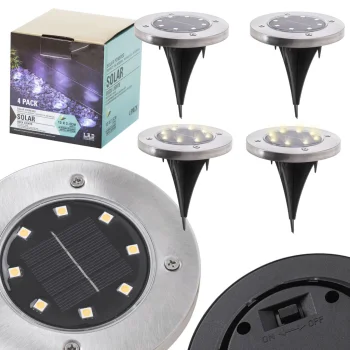 Saulės energijos lauko šviestuvai, 8 LED, šaltai balta (4 vnt.)