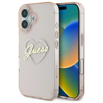 Guess IML Heart Case for iPhone 16 - Pink
