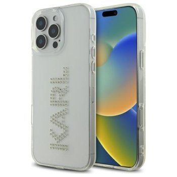 Karl Lagerfeld dėklas iPhone 16 Pro Max telefonui IML Rhinestones Logo, skaidrus