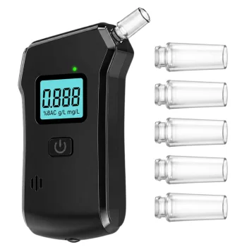Elektroninis skaitmeninis alkotesteris su LCD ekranu ir žibintuvėliu, 5 antgaliai, juodas