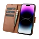 Icarer iPhone 14 Pro Max odinis atverčiamasis dėklas 2in1, rudas
