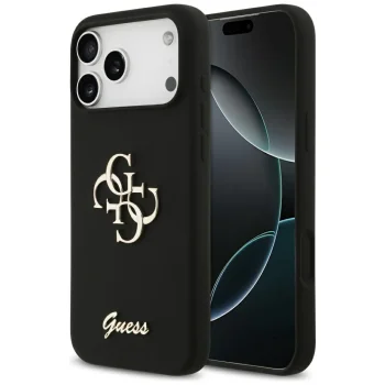 Guess Silicone Big 4G Script dėklas, skirtas iPhone 17 Pro Max, juodas