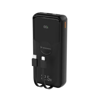 Išorinė baterija Wozinsky WFC-15B 20000mAh 22.5W PD 20W su Lightning ir USB-C laidais, juoda