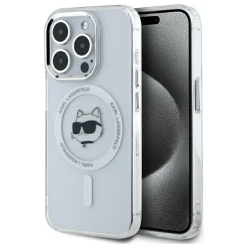 Karl Lagerfeld iPhone 15 Pro Max Case IML Metal Choupette Head MagSafe, White