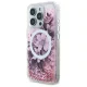Guess GUHMP16LLFMWTP iPhone 16 Pro dėklas Liquid Glitter Flower MagSafe, rožinis